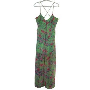 Sexy Green Medium Floral Spaghetti Strap‎ Maxi Dress Chiffon boho Prairie Y2K